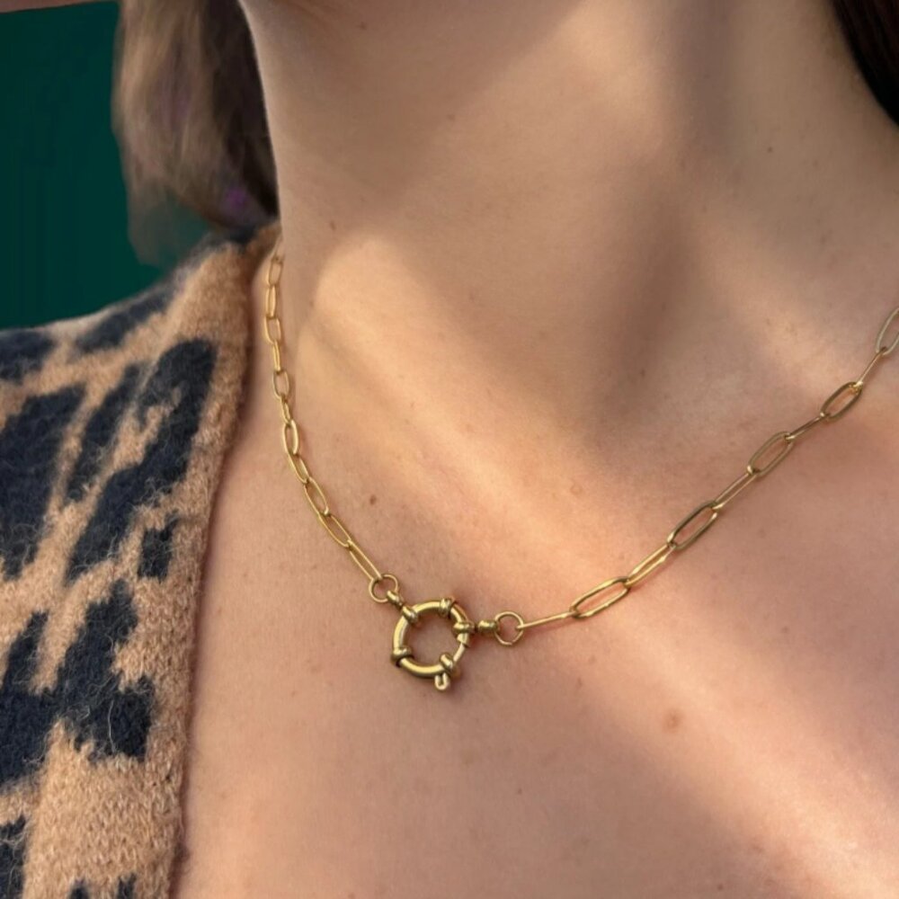 Paperclip Chain Necklace Gold Toggle Clasp Necklace Waterproof Charm Necklace - Picture 8 of 14